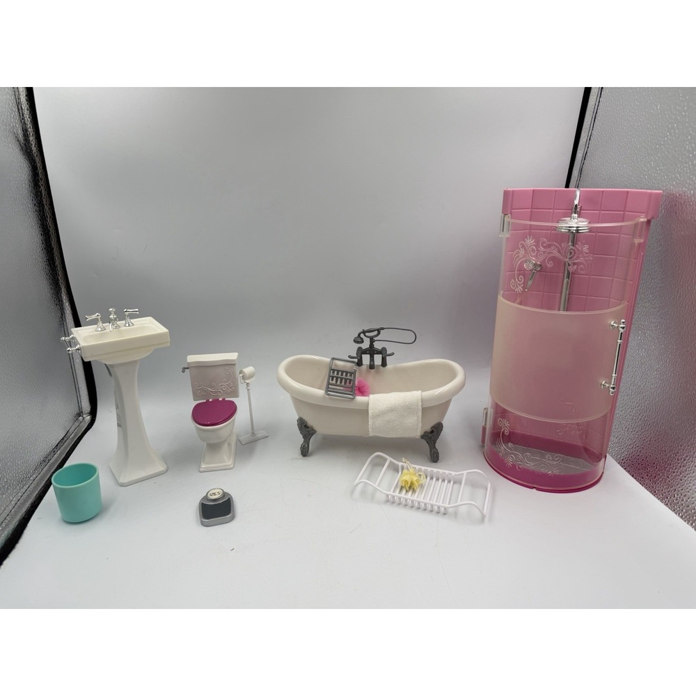 Barbie Mattel 2000's Home Furniture Bathroom Sink Toilet Tub Shower Set Y2K